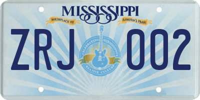 MS license plate ZRJ002