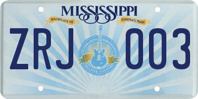 MS license plate ZRJ003