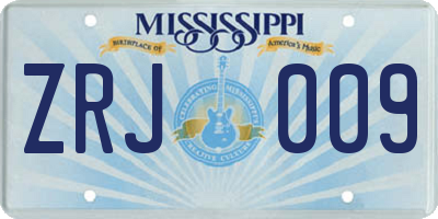 MS license plate ZRJ009