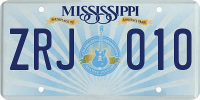 MS license plate ZRJ010