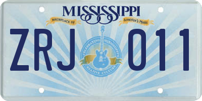 MS license plate ZRJ011