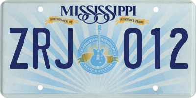 MS license plate ZRJ012