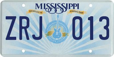 MS license plate ZRJ013
