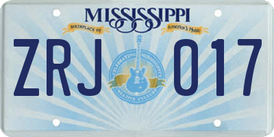 MS license plate ZRJ017