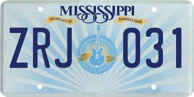 MS license plate ZRJ031