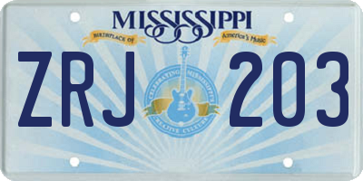 MS license plate ZRJ203