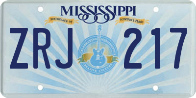 MS license plate ZRJ217