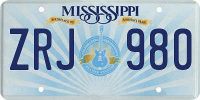 MS license plate ZRJ980