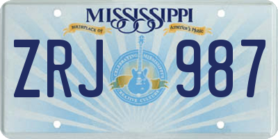 MS license plate ZRJ987