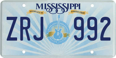 MS license plate ZRJ992