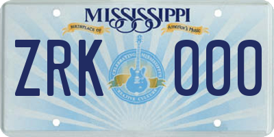 MS license plate ZRK000