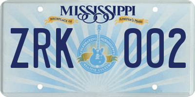 MS license plate ZRK002