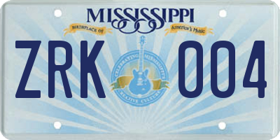 MS license plate ZRK004
