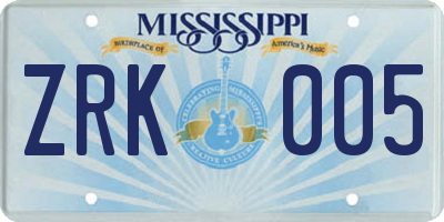 MS license plate ZRK005