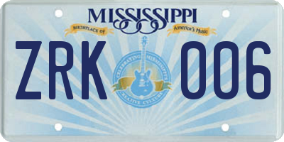 MS license plate ZRK006
