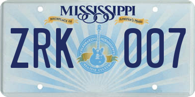 MS license plate ZRK007
