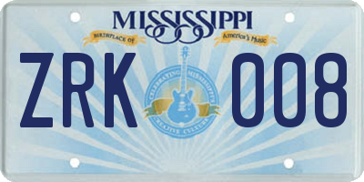 MS license plate ZRK008