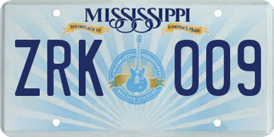 MS license plate ZRK009