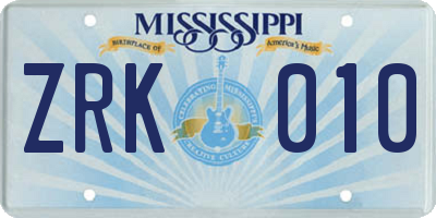 MS license plate ZRK010