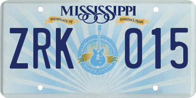 MS license plate ZRK015
