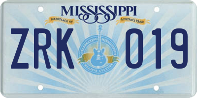 MS license plate ZRK019