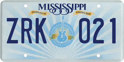 MS license plate ZRK021