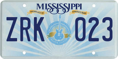 MS license plate ZRK023
