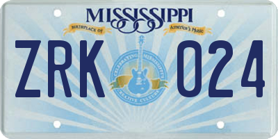 MS license plate ZRK024