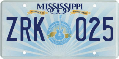 MS license plate ZRK025