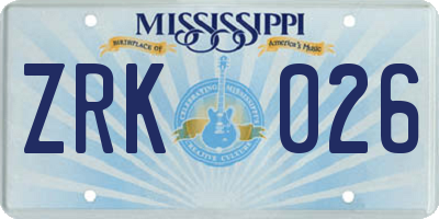 MS license plate ZRK026