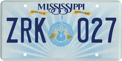 MS license plate ZRK027