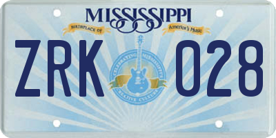 MS license plate ZRK028
