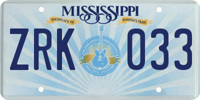 MS license plate ZRK033