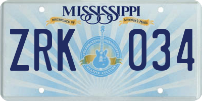MS license plate ZRK034