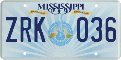 MS license plate ZRK036