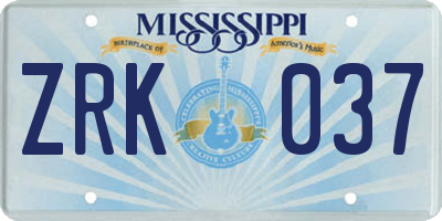 MS license plate ZRK037