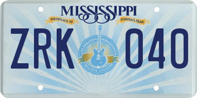 MS license plate ZRK040