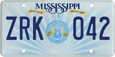 MS license plate ZRK042