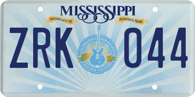 MS license plate ZRK044