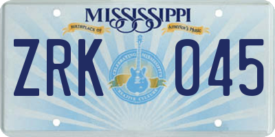 MS license plate ZRK045