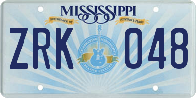 MS license plate ZRK048