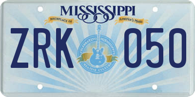 MS license plate ZRK050