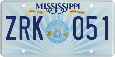 MS license plate ZRK051
