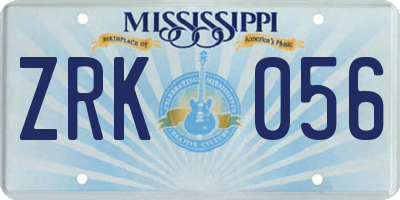 MS license plate ZRK056