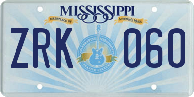 MS license plate ZRK060