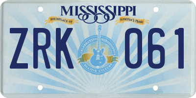MS license plate ZRK061