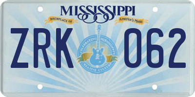 MS license plate ZRK062