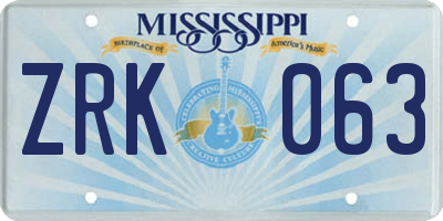 MS license plate ZRK063
