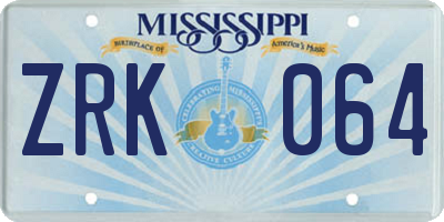 MS license plate ZRK064