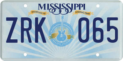 MS license plate ZRK065